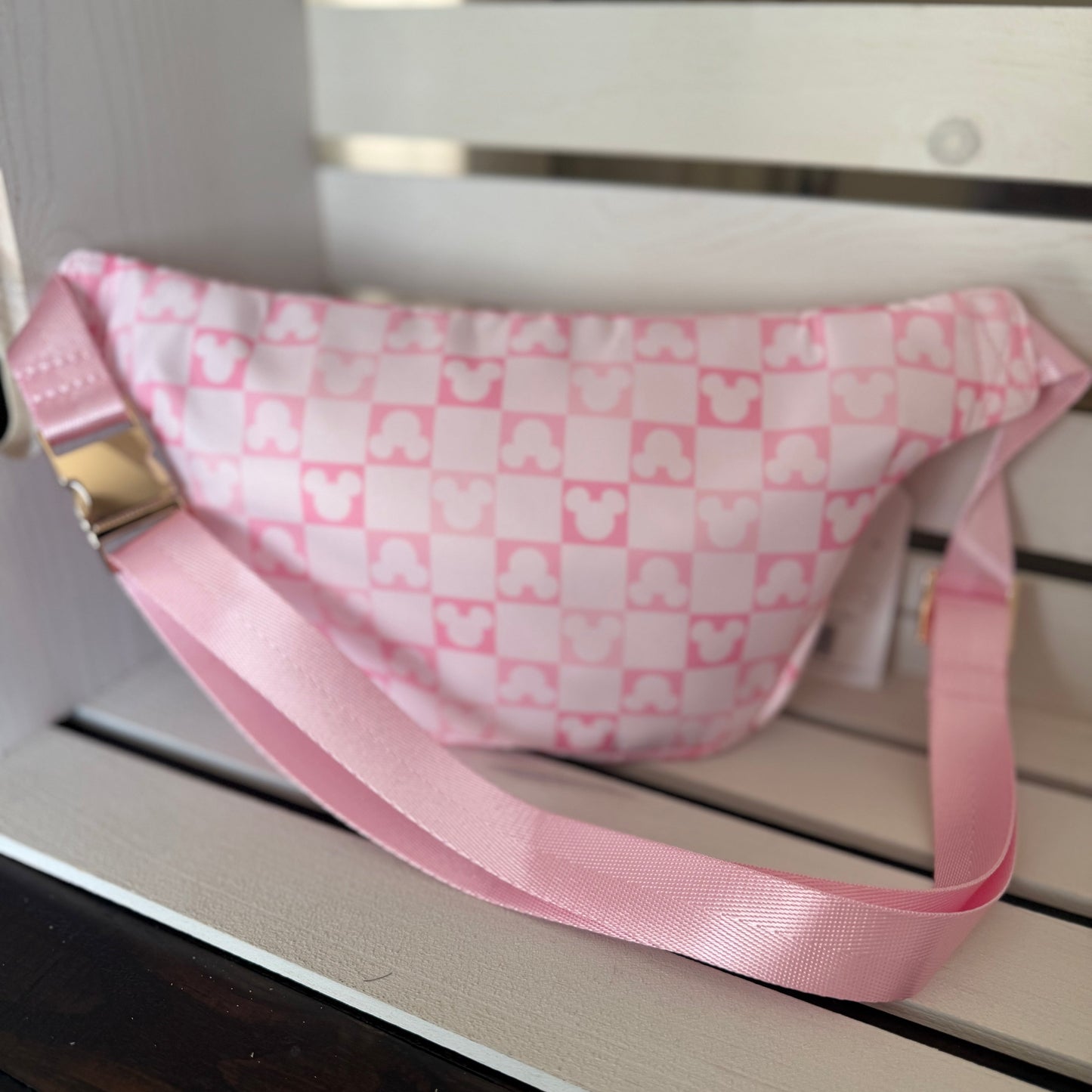 Pink Checkered Nylon Fanny Pack, Disneyland Belt Bag