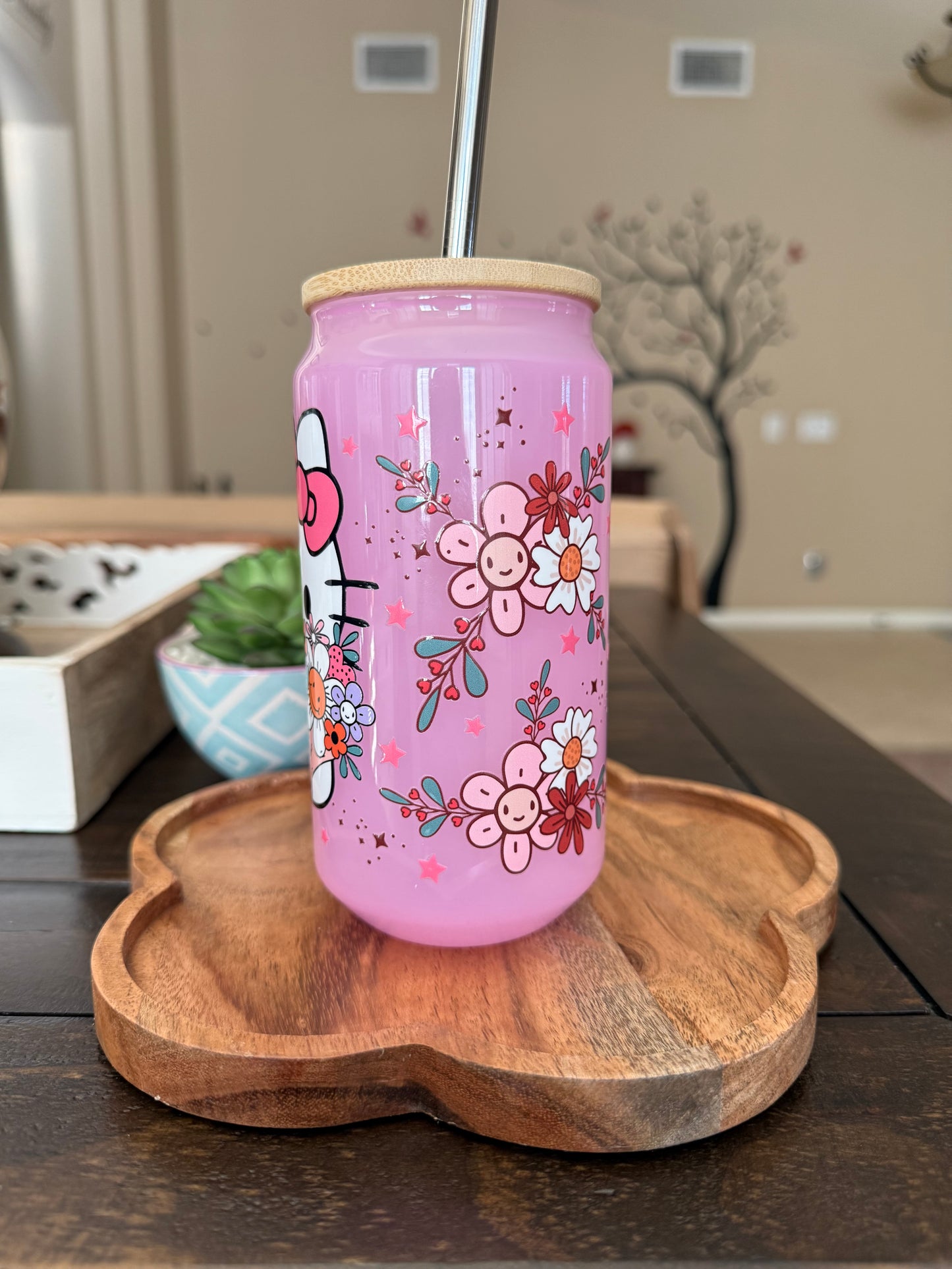 Spring Kitty Custom Glass Pink Cup