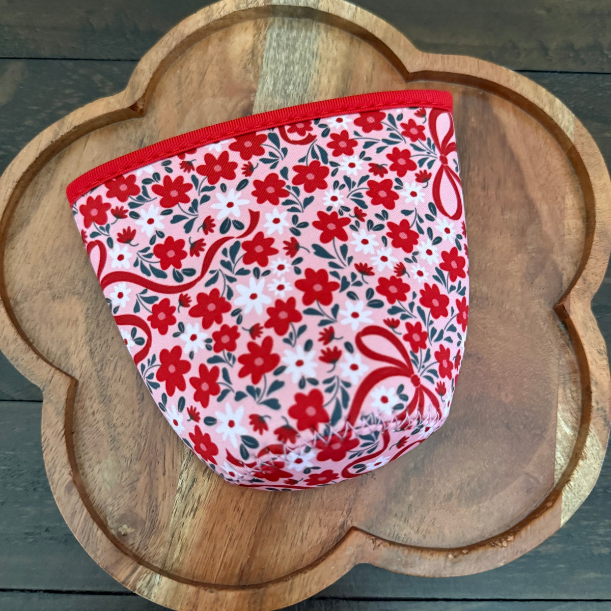 Pink Coquette Bow Coffee Cozy | Floral Drink Sleeve for Iced Coffee Cups