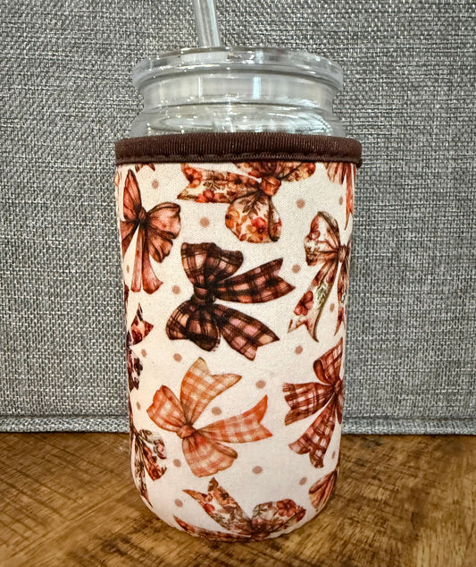 Brown Bows Reusable Cup Sleeve – Cozy, Stylish