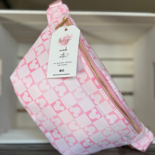Pink Checkered Belt Bag – Pastel Everyday Waist Pack