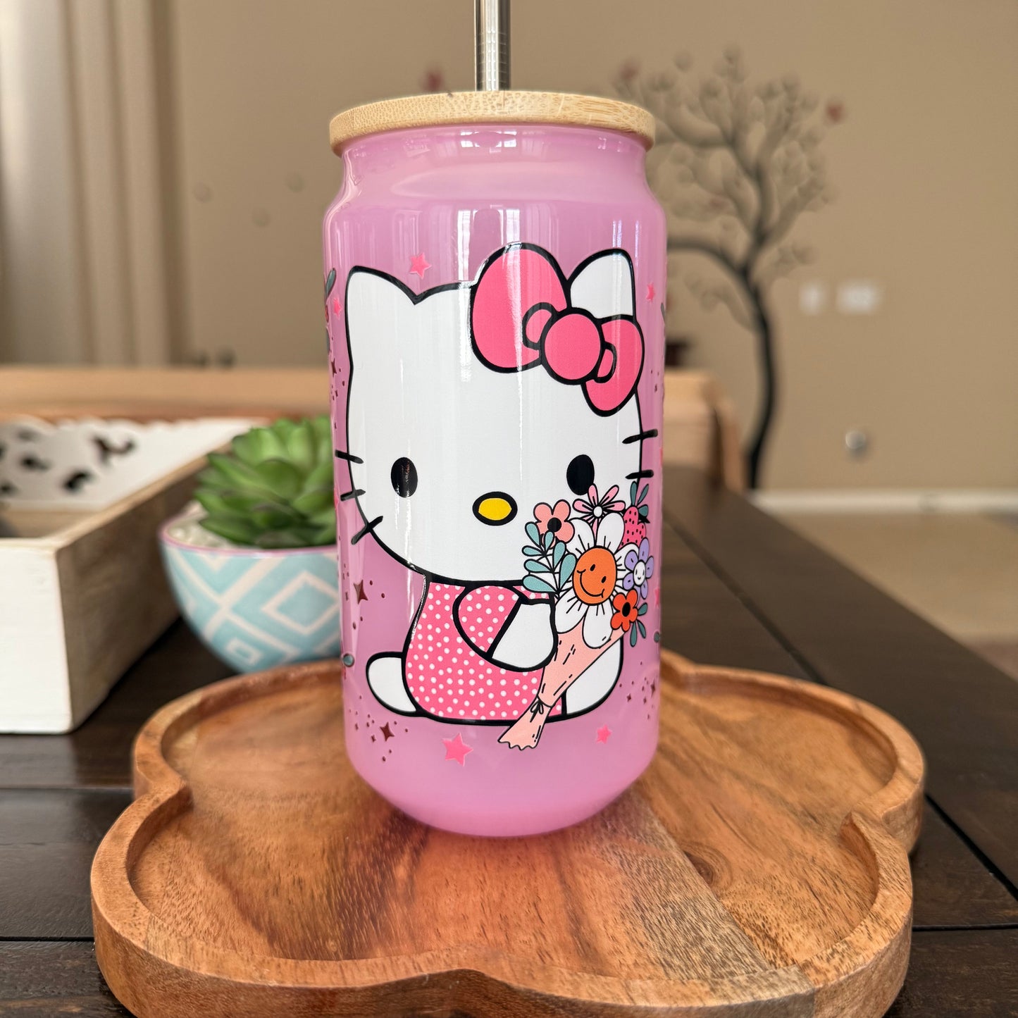 Spring Kitty Custom Glass Pink Cup