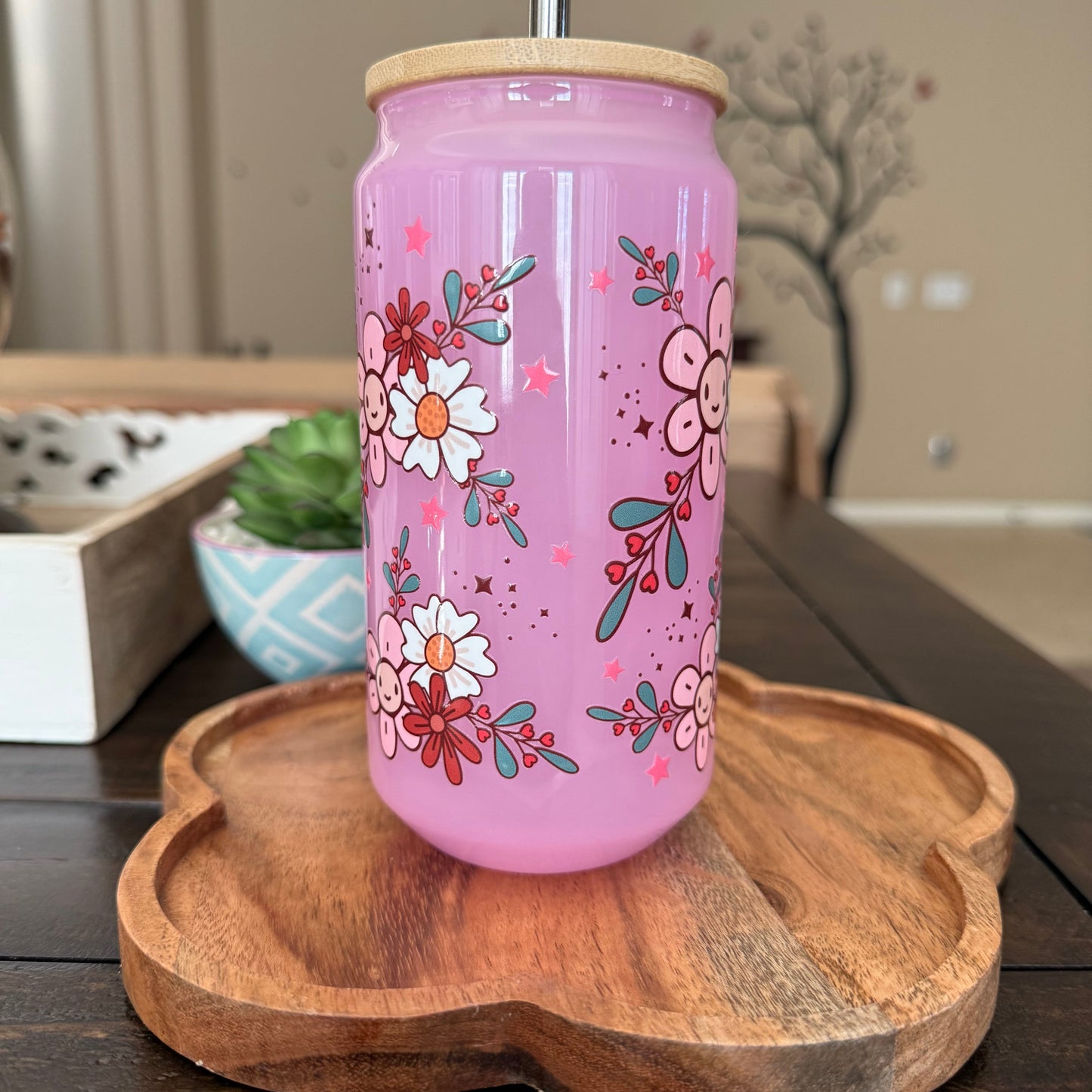 Spring Kitty Custom Glass Pink Cup