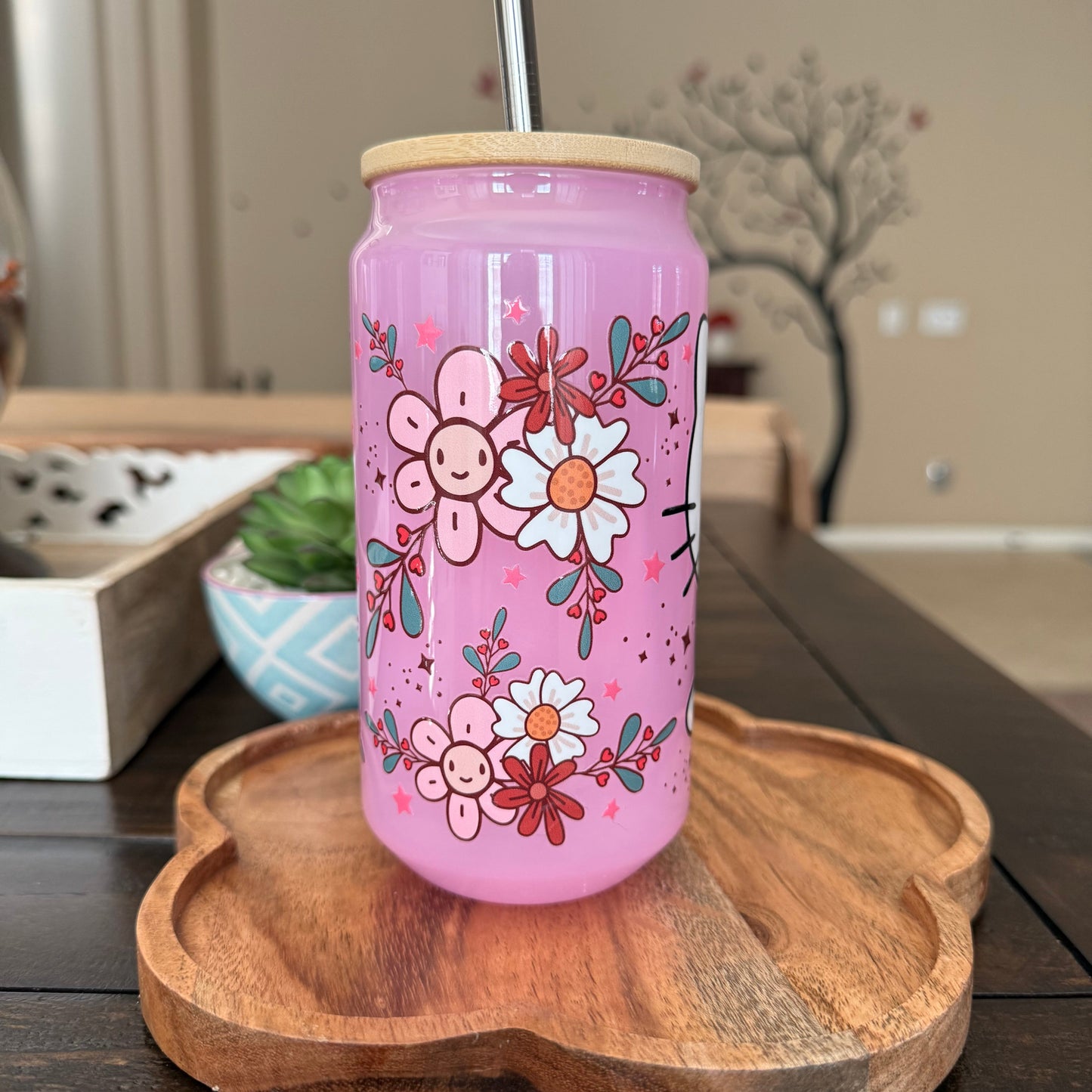 Spring Kitty Custom Glass Pink Cup