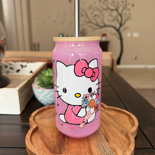 Spring Kitty Custom Glass Pink Cup