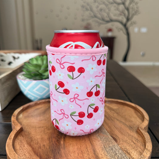 12oz Soda Can Sleeve with Cherries & Ribbons