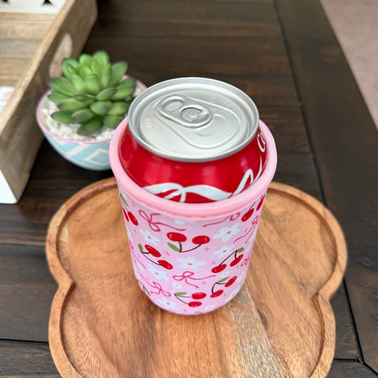 12oz Soda Can Sleeve with Cherries & Ribbons