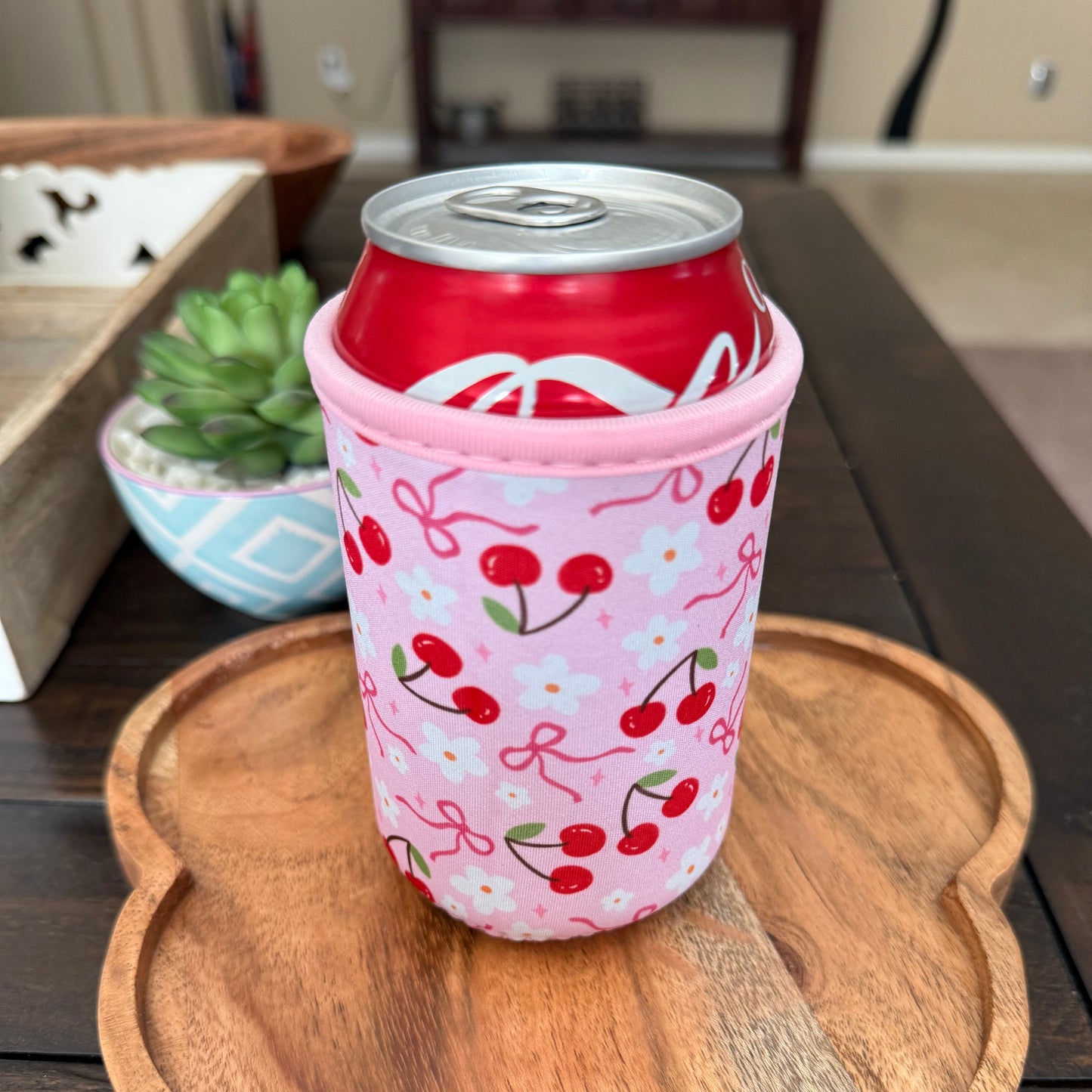 12oz Soda Can Sleeve with Cherries & Ribbons