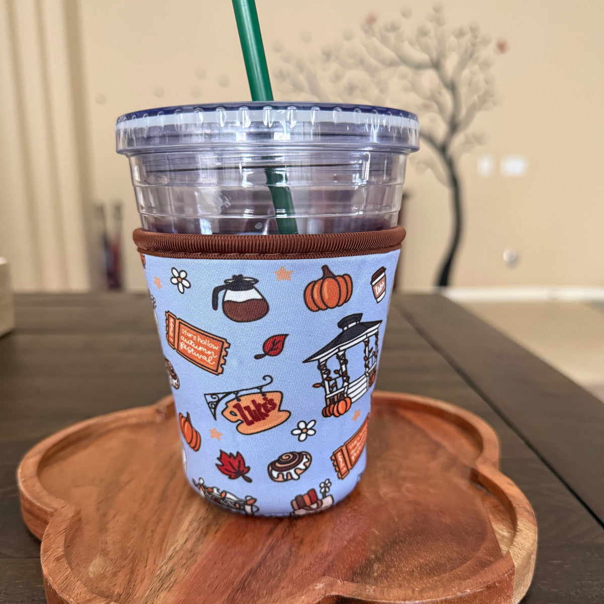 Fall Coffee & Pumpkin Spice Reusable Iced Cup Sleeve | Neoprene Drink Cozy for 16-20 oz Cups