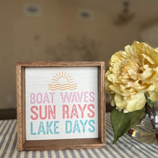 Boat Rays and Sun Waves Wood Frame Sign