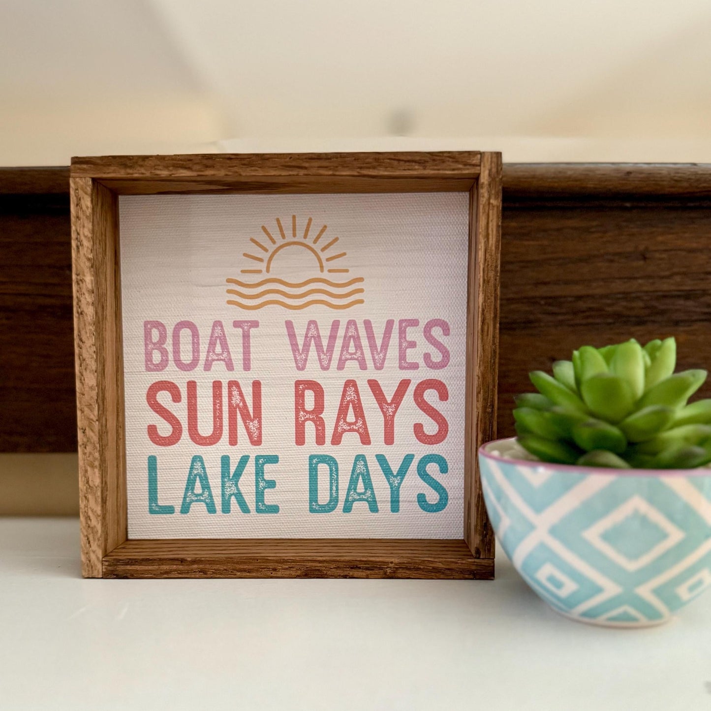 Boat Rays and Sun Waves Wood Frame Sign