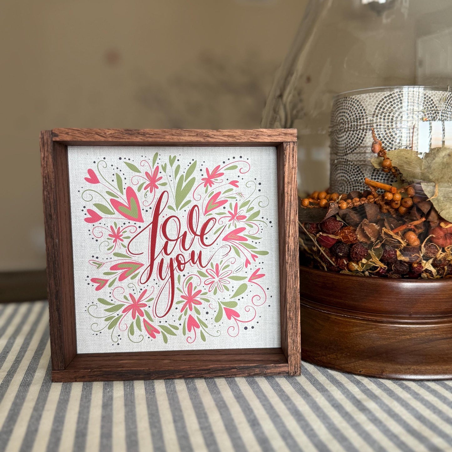 Love You Floral Wood Frame Sign