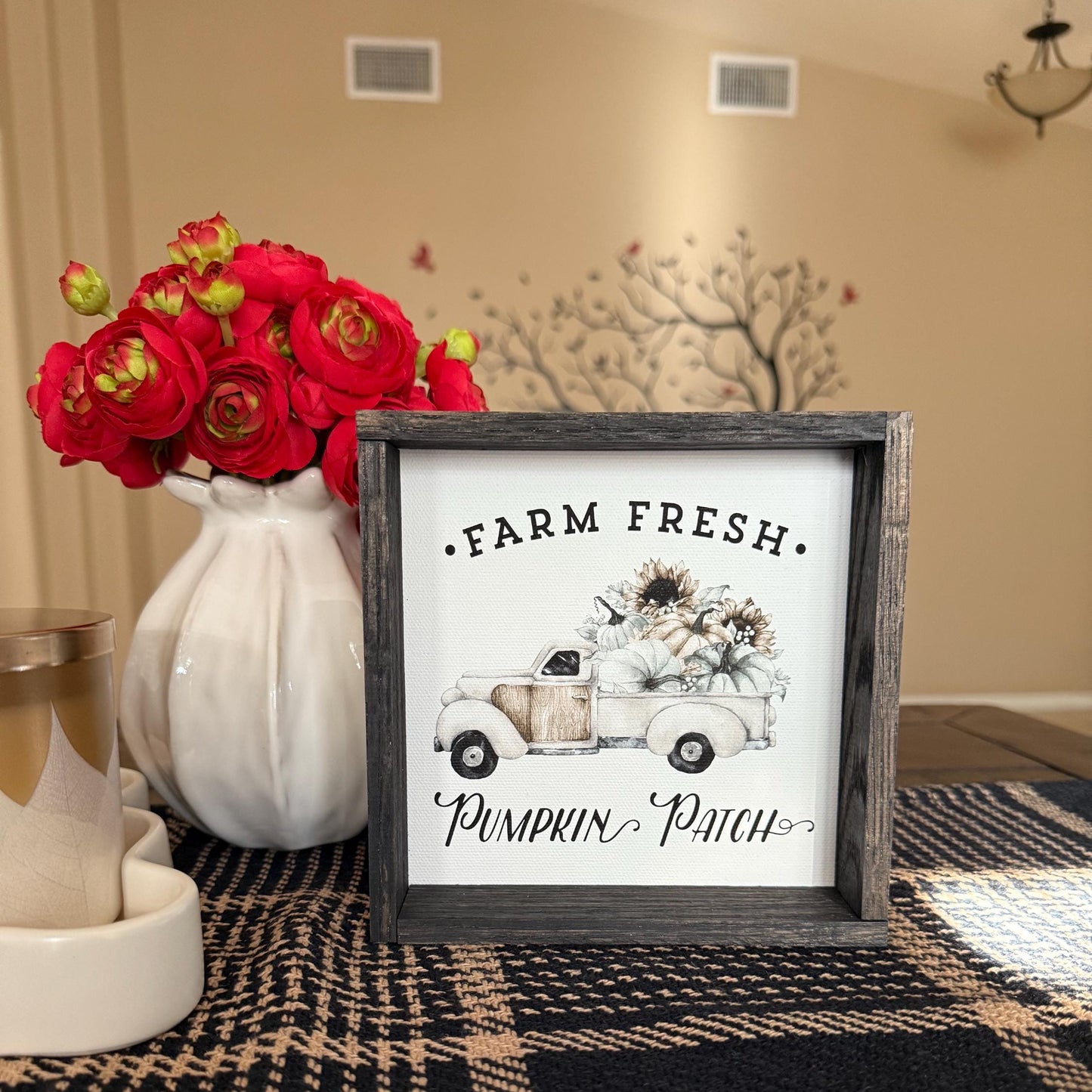 Pumpkin Patch Sign Vintage Truck Wood Frame Sign