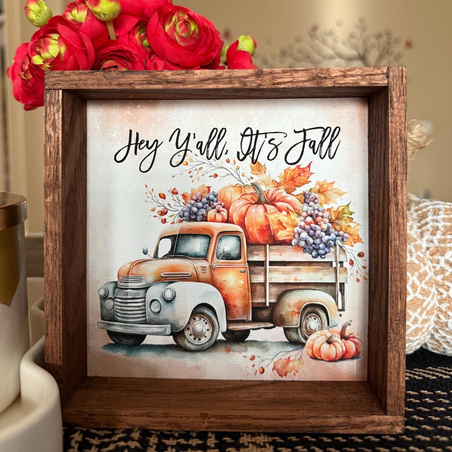 Hey Y'all It's Fall Rustic Wood Frame Sign
