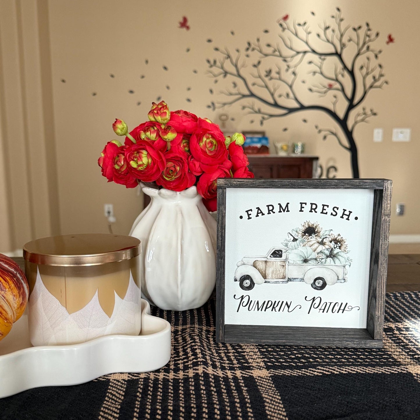 Pumpkin Patch Sign Vintage Truck Wood Frame Sign