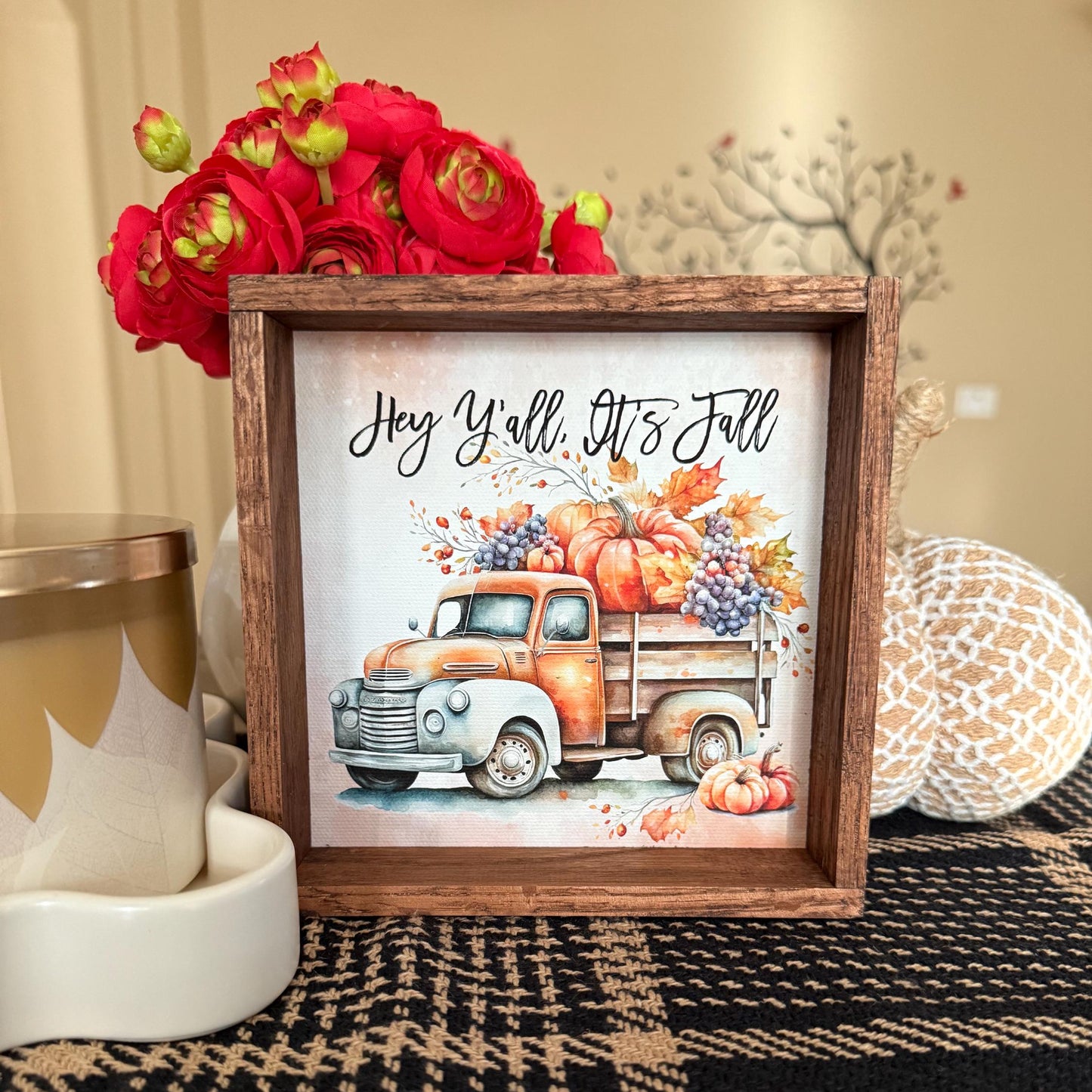 Hey Y'all It's Fall Rustic Wood Frame Sign