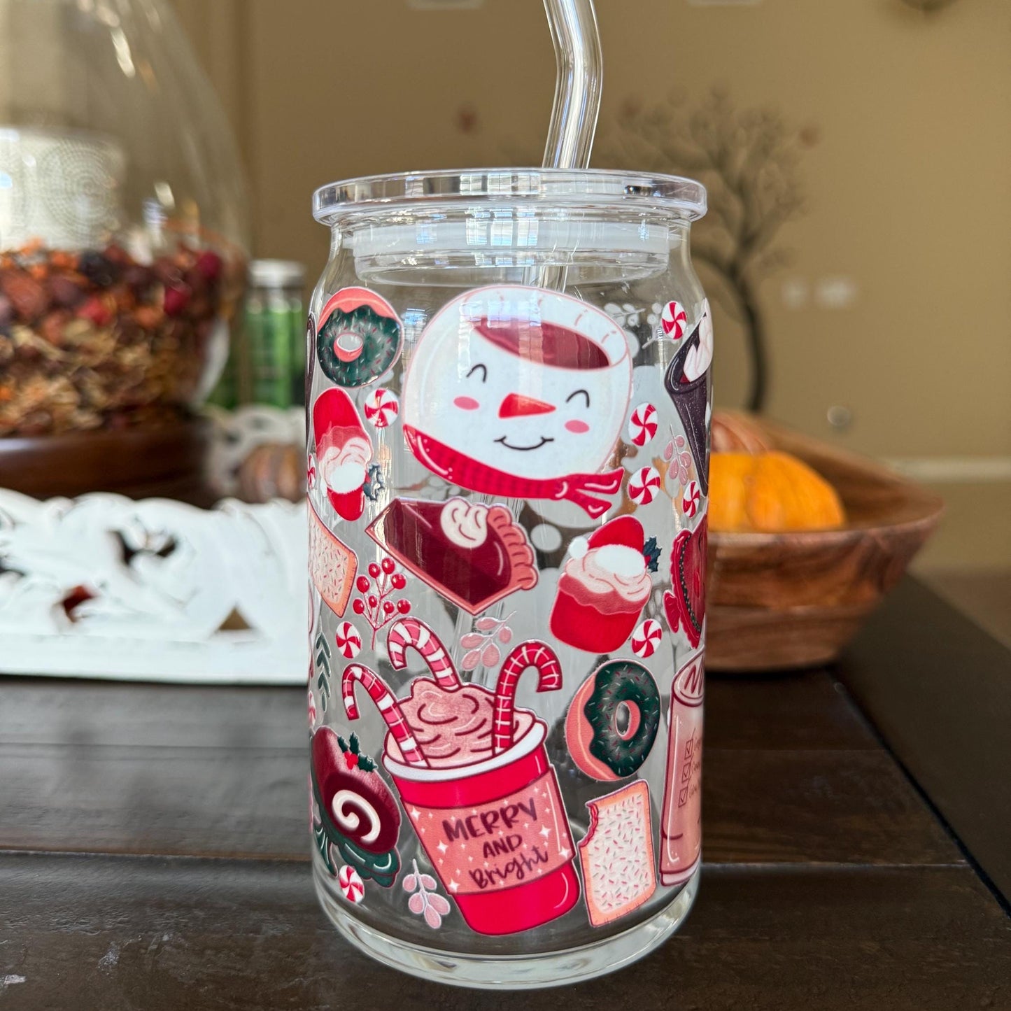 Merry & Bright Holiday Glass Cup