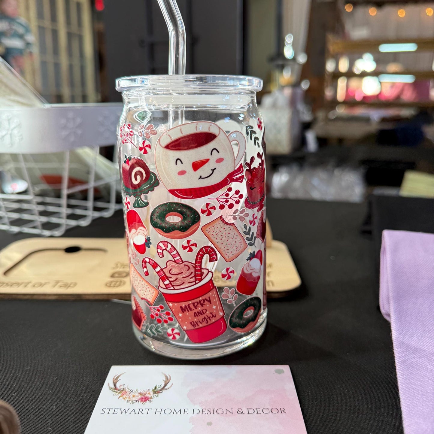Merry & Bright Holiday Glass Cup
