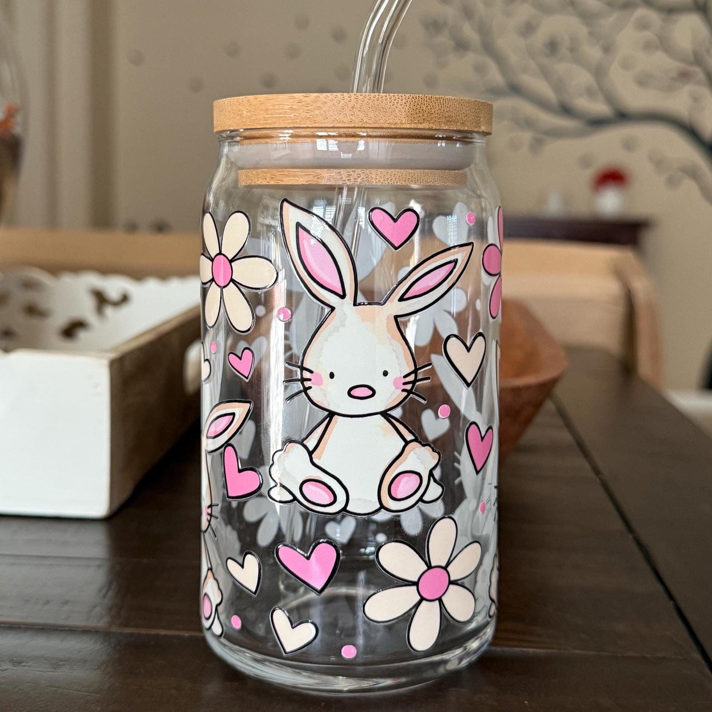 Bunny Hearts Libbey Glass Cup 16oz