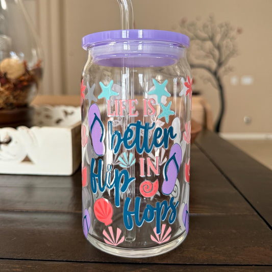 Beach Flip Flop Libbey Glass Cup 16oz
