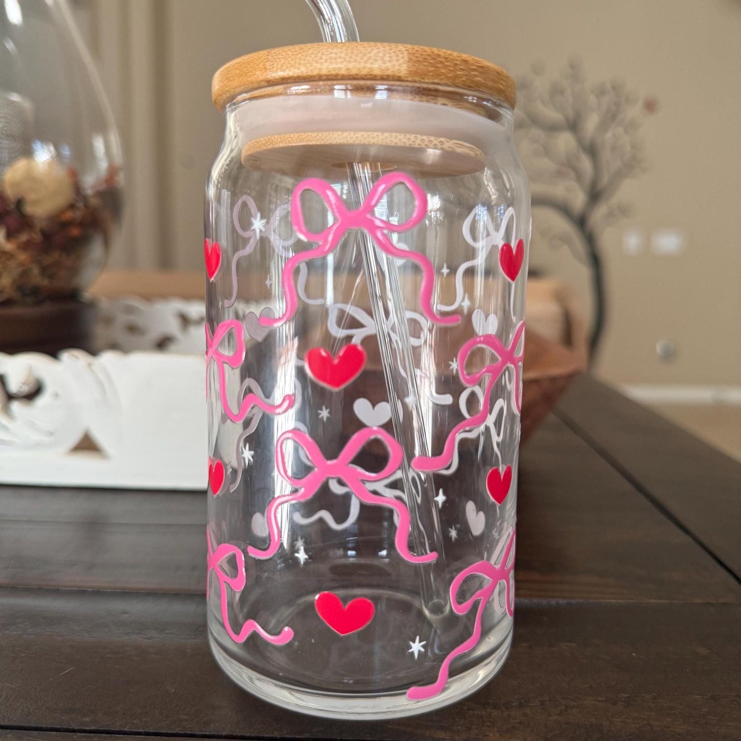 Pink Hearts Libbey Glass Cup – 16oz