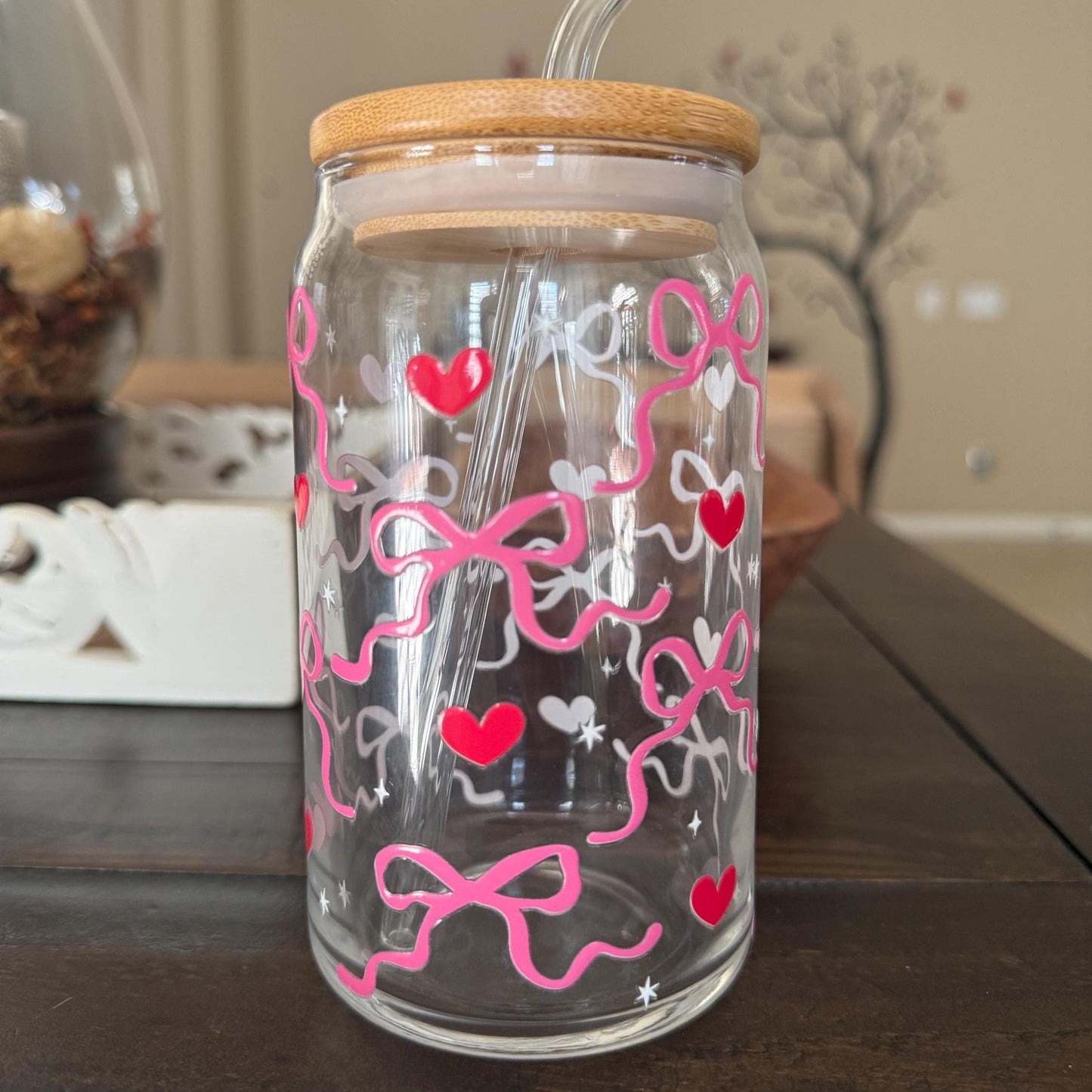 Pink Hearts Libbey Glass Cup – 16oz