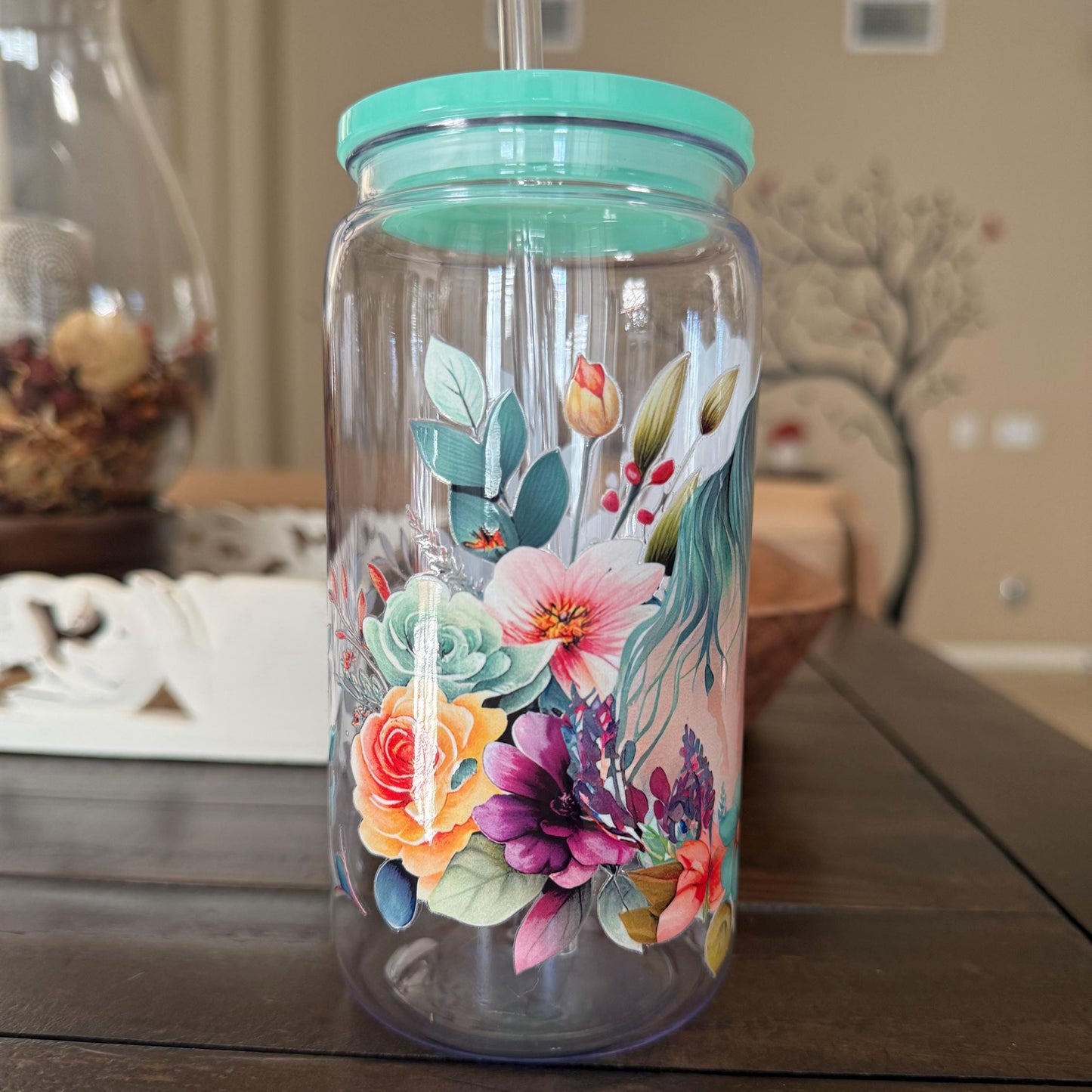 Colorful Horse Floral Cup | 16oz Acrylic | UV DTF Wrap