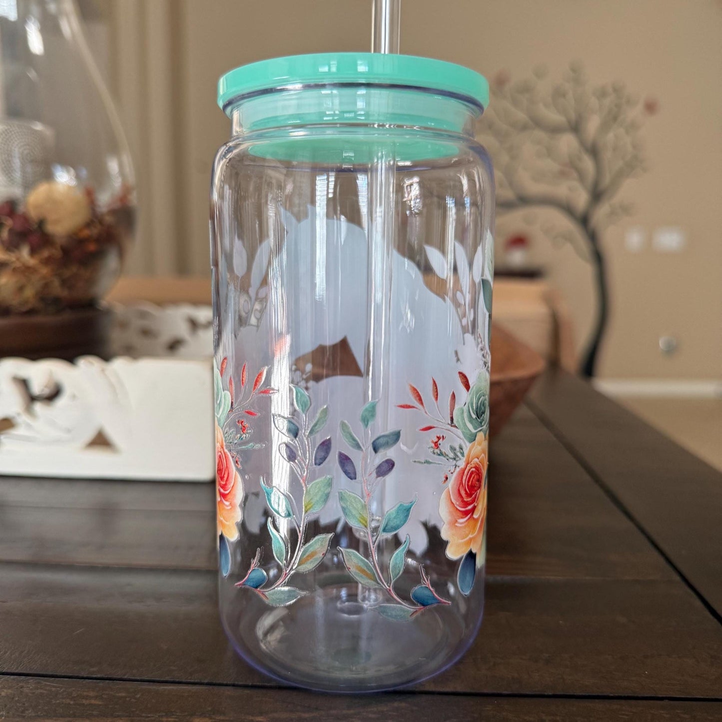 Colorful Horse Floral Cup | 16oz Acrylic | UV DTF Wrap