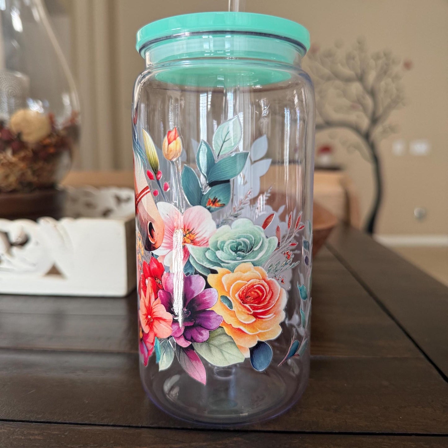 Colorful Horse Floral Cup | 16oz Acrylic | UV DTF Wrap