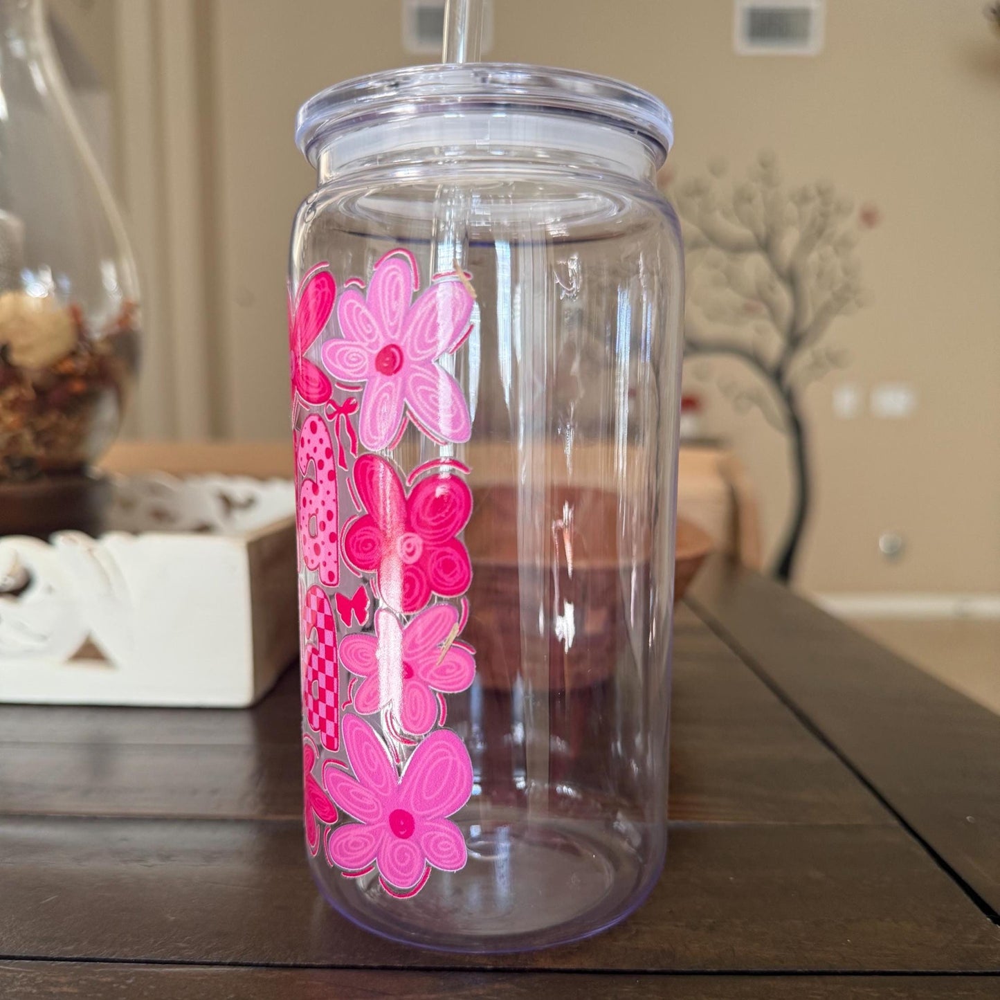 Mama Floral Acrylic Cup 16oz | BPA‑Free | UV DTF Decal
