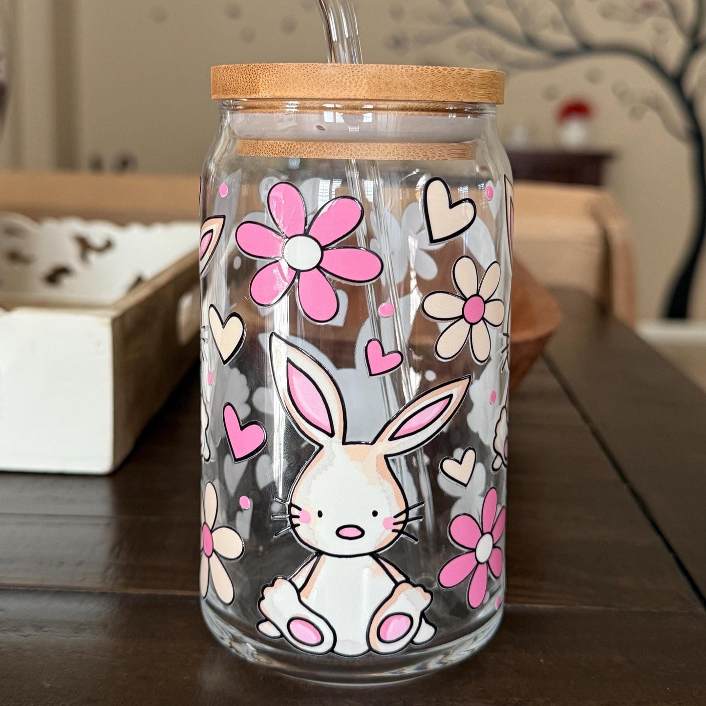 Bunny Hearts Libbey Glass Cup 16oz