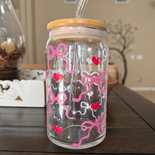 Pink Hearts Libbey Glass Cup – 16oz