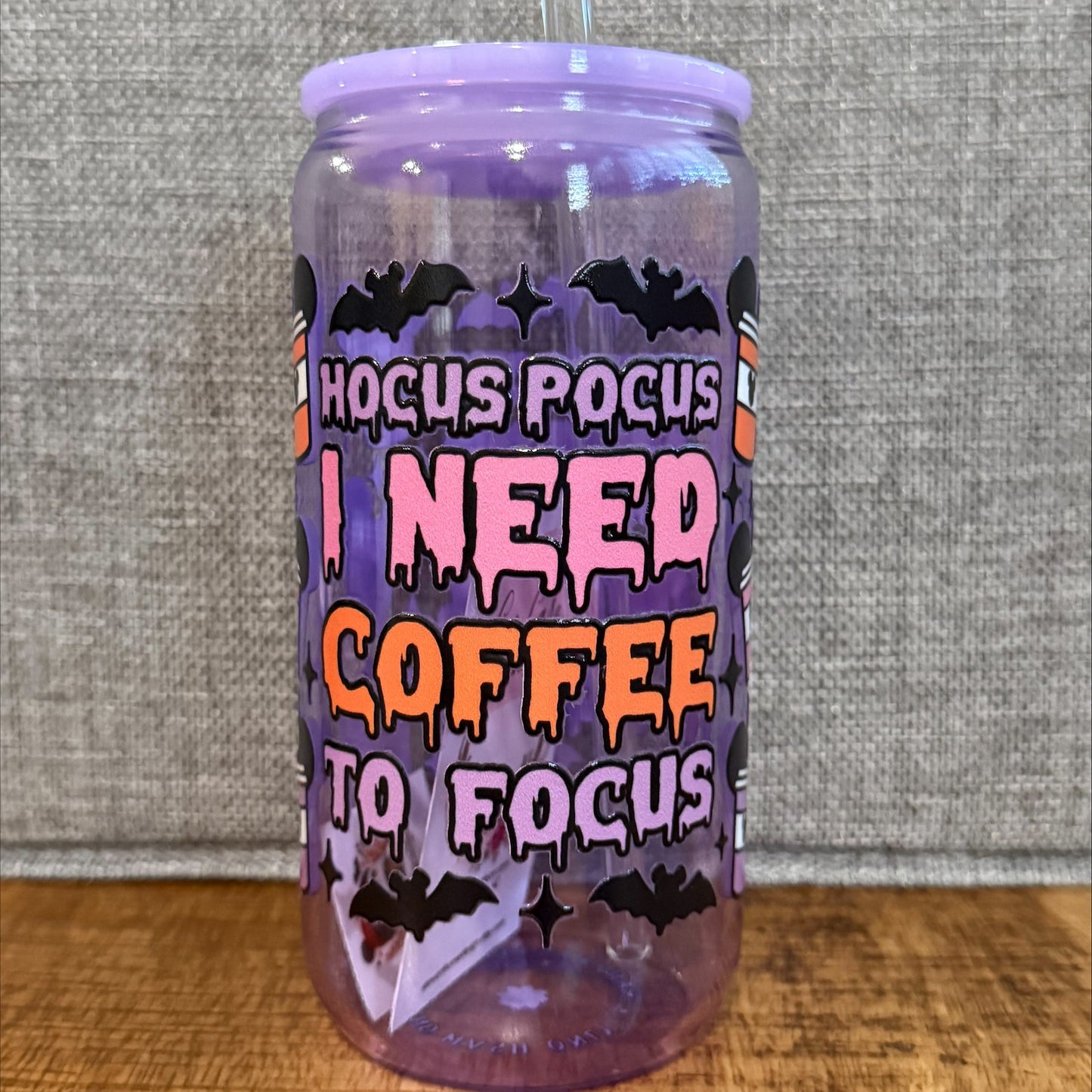 Hocus Pocus I Need Coffee to Focus – Halloween Glass Cup (16oz)
